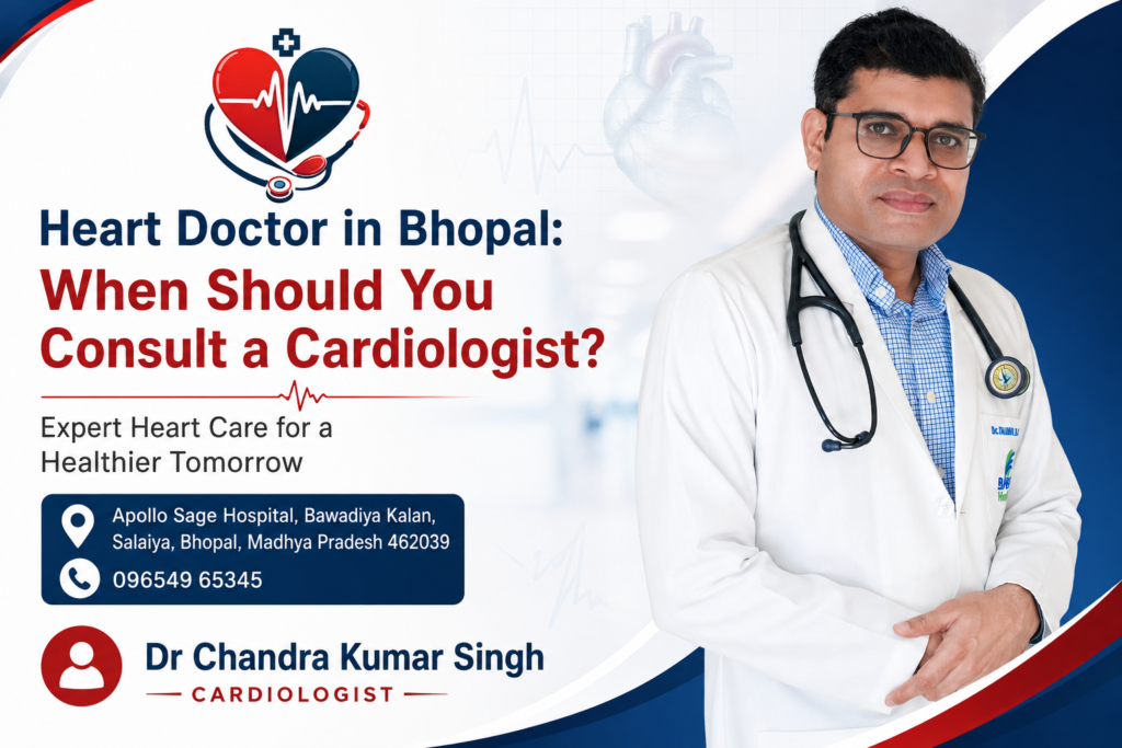 Dr Chandra Kumar Singh, cardiologist in Bhopal, examining a patient during consultation